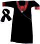 Abaya noire pour fillette en col rond avec motifs rouges et chale assorti