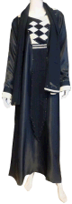 Abaya noire "Dubai" tissu satine decore de strass avec son foulard assorti