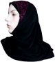 Hijab 2 pieces avec dentelle et motifs en fleur (Noir et grenat)
