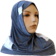 Hijab 2 pieces (bonnets tube) gris decore de carreaux blanc satine