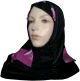 Hijab 2 pieces (bonnets tube) noir decore de carreaux mauves