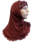 Hijab 2 pieces bordeaux avec ruban fronce rose