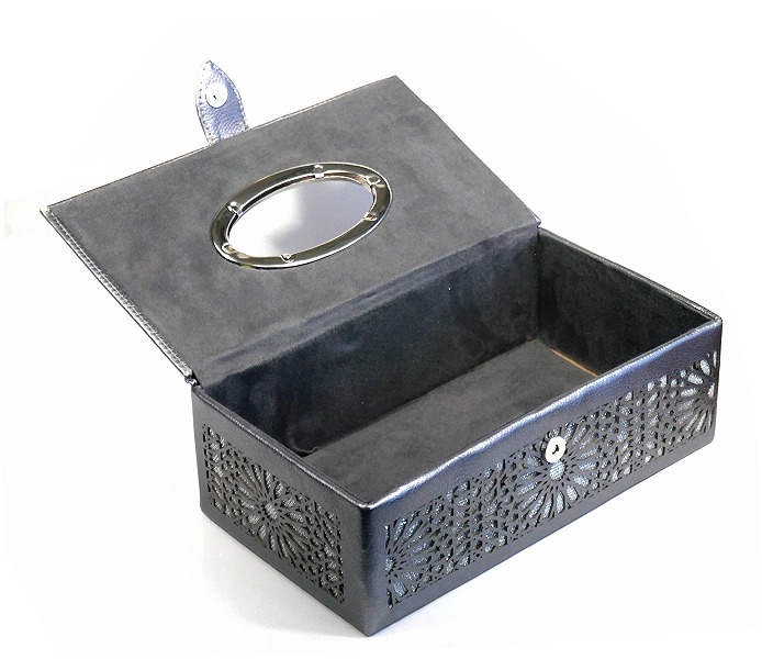 Boîte à mouchoirs décorative en cuir de fabrication artisanale marocaine de  couleur gris