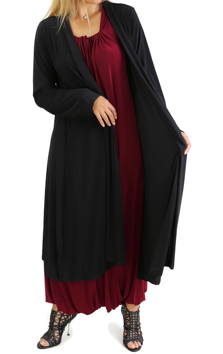 Gilet long extra large (Grande taille) à manches longues pour femme -  Couleur Noir - Prêt à porter et accessoires sur