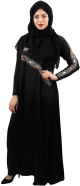 Abaya femme avec son chale assorti (voile/hijab) - Robe emirati (Dubai) avec decoration en strass et pierres rectangulaires colorees