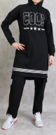 Survetement femme 2 pieces a capuche "COOL" de couleur noir