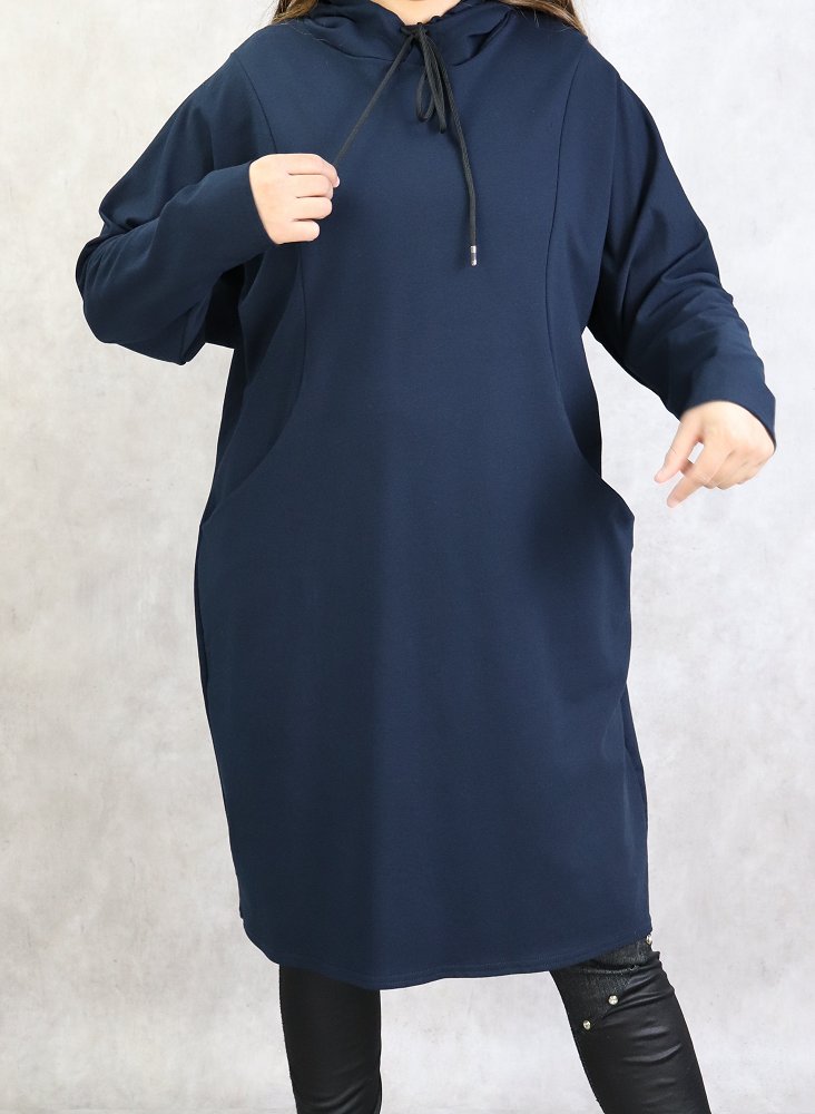 Tunique sport en coton - Sweat femme - Sweatshirts long avec capuche -  Couleur Bleu marine