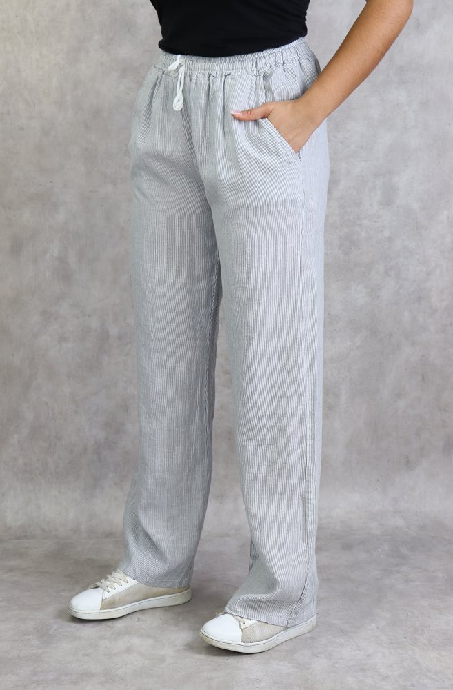 Le pantalon large femme gris à rayures en laine Certitude - My