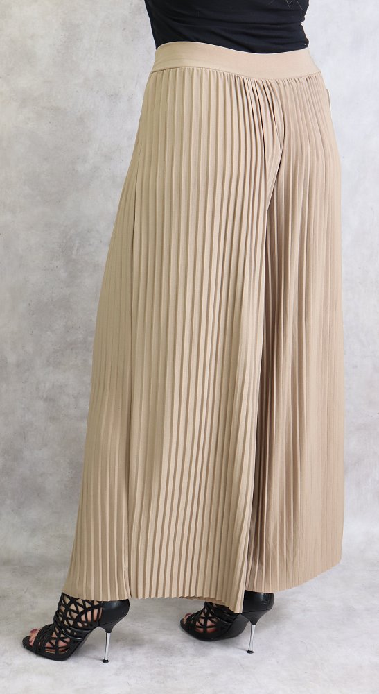 Pantalon large plissé pour femme - Couleur beige - Prêt à porter