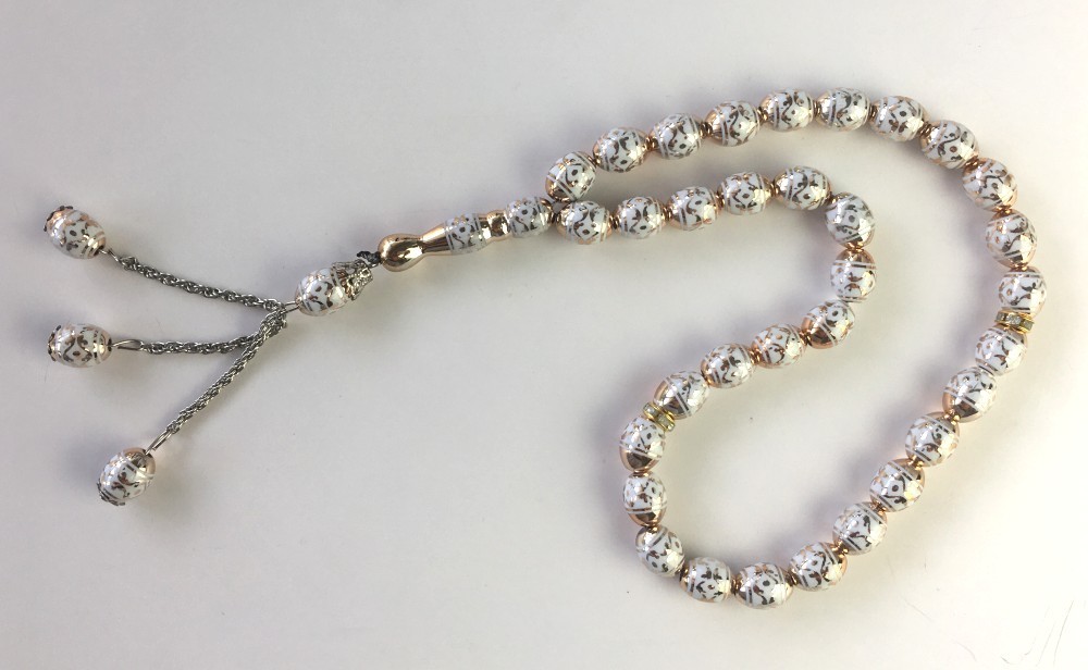 Chapelet musulman (Sebha) de luxe à 33 perles de couleur blanc et doré