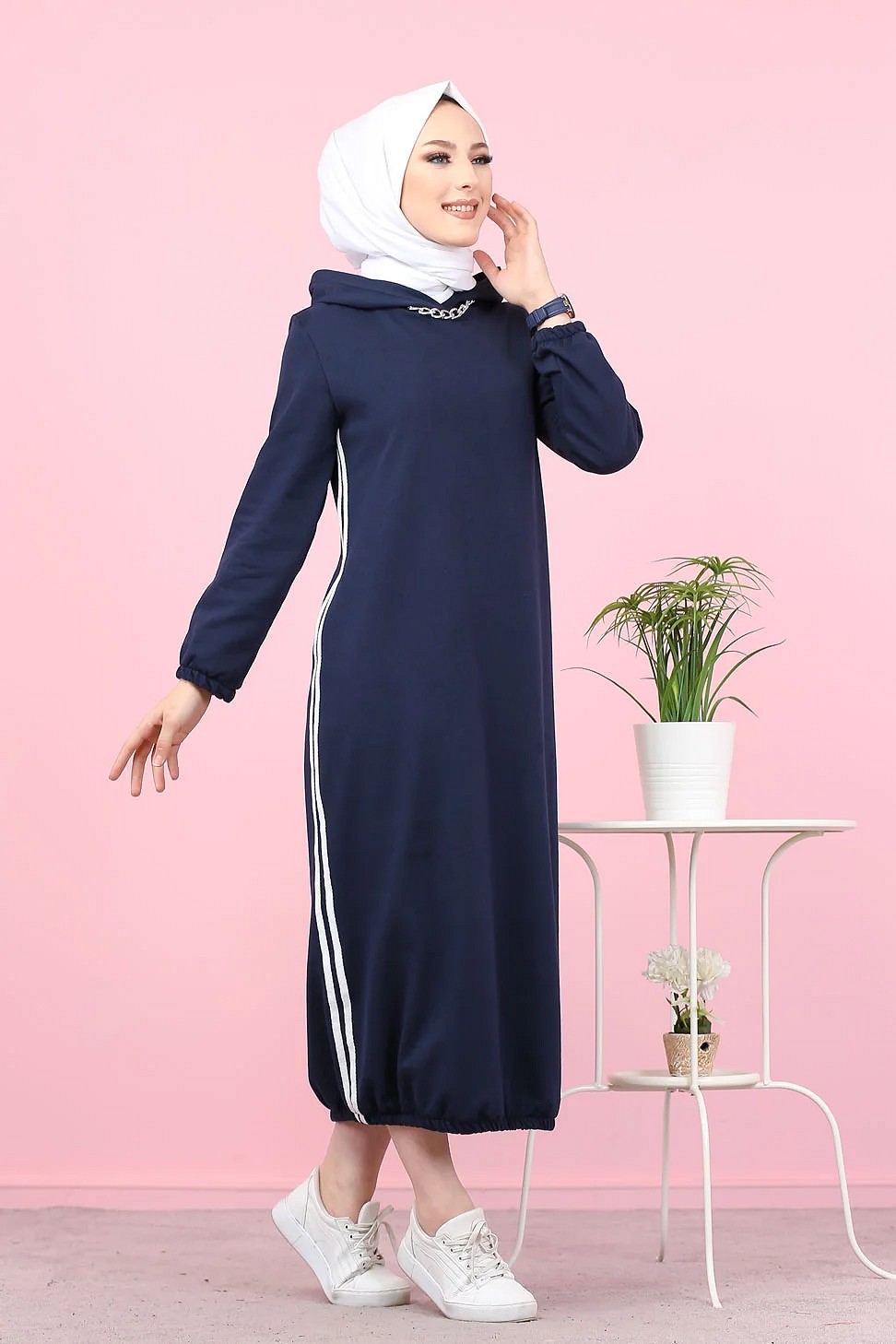 Sweat long sport femme avec capuche (Vetement moderne hijab) - Couleur Gris  anthracite