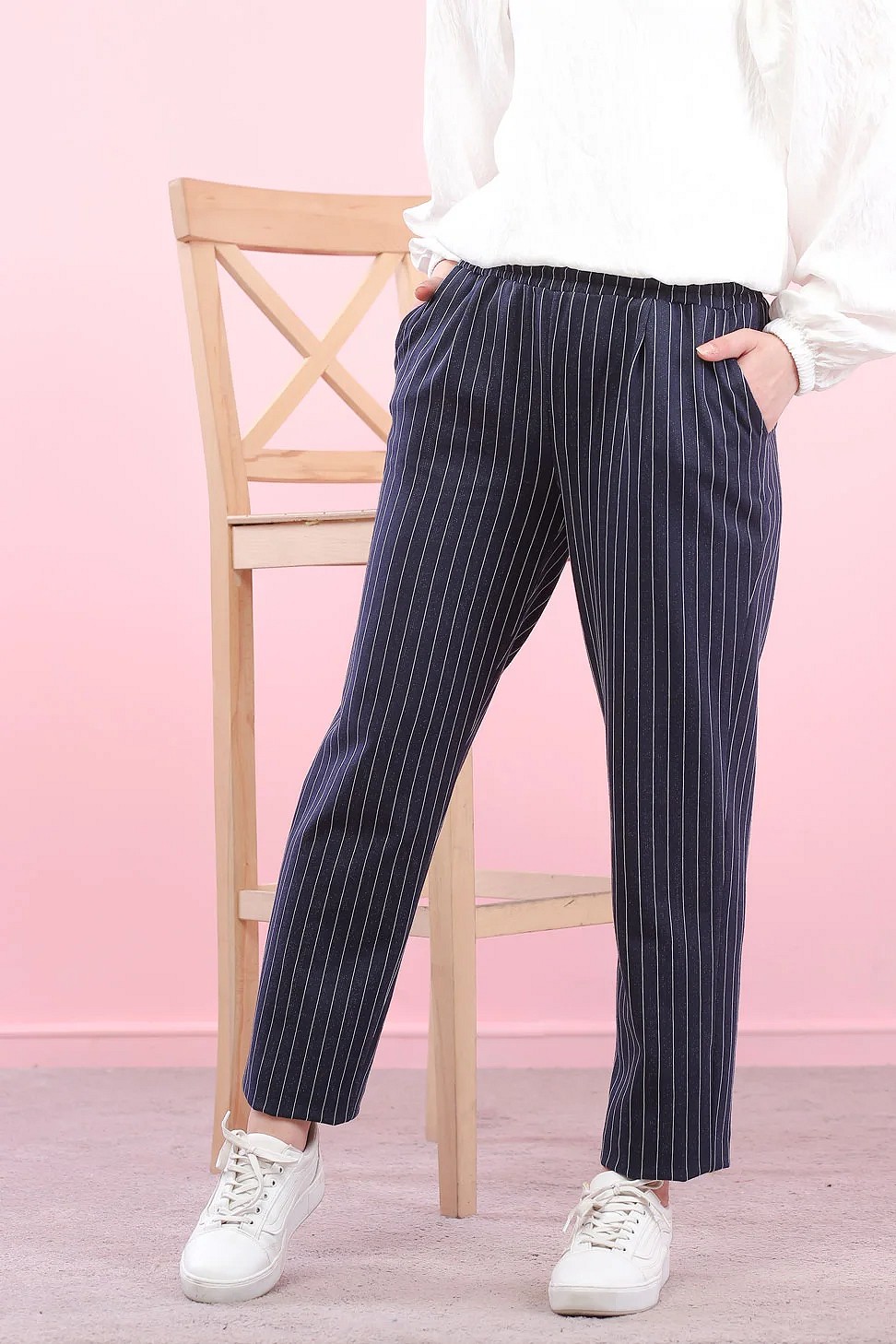 Pantalon casual à rayures pour femme (Grande taille disponible) - Couleur  bleu marine - Prêt à porter et accessoires sur