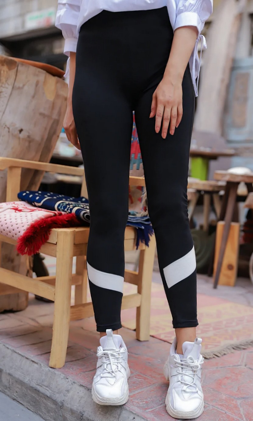 Legging sport pour femme - Pantalon moulant à bande - Couleur Noir