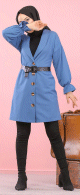 Veste longue classique boutonnee elegante (Vetement pour femme voilee) - Couleur bleu indigo