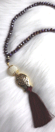 Chapelet "Sabha" de luxe a 99 perles en cristal decoration metallique et perles - Couleur grenat fonce avec reflets