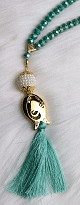 Chapelet "Sabha" de luxe a 99 perles en cristal decoration metallique et perles - Couleur vert emeraude
