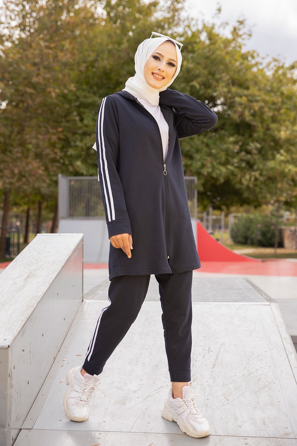 Jogging veste longue et pantalon en coton pour femme Couleur Noir