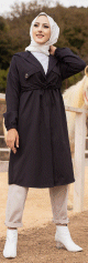 Veste-Trench a capuche pour femme (Mode musulmane) - Couleur noir