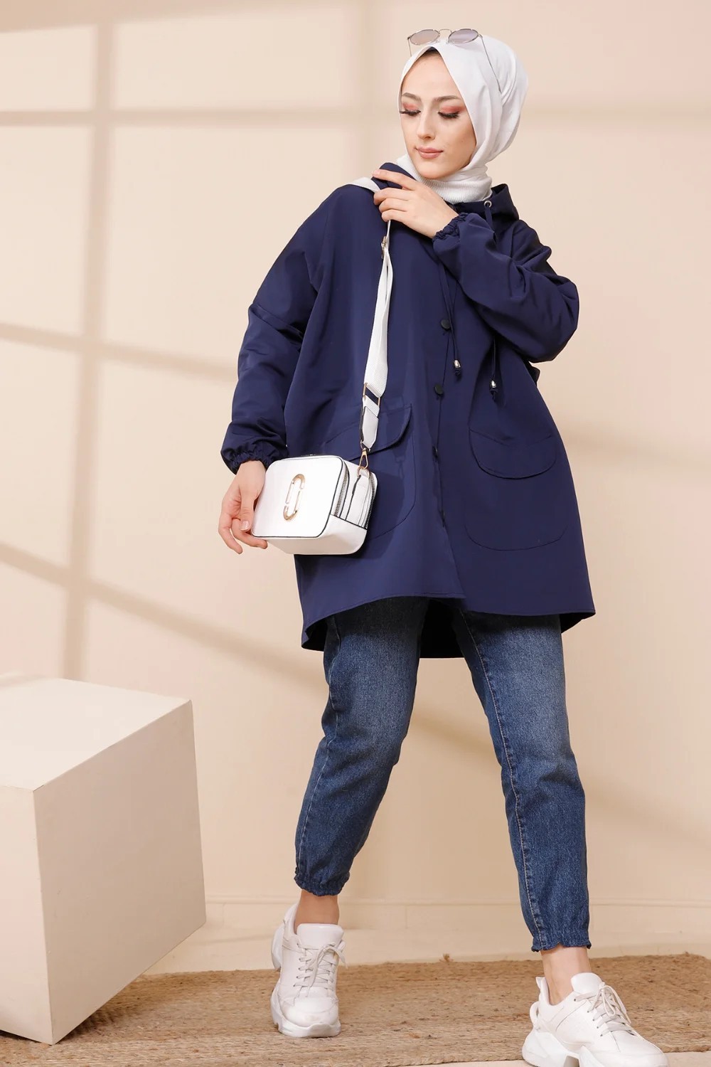 Veste longue style manteau pour femme (Vetement saison automne hiver) -  Couleur bleue
