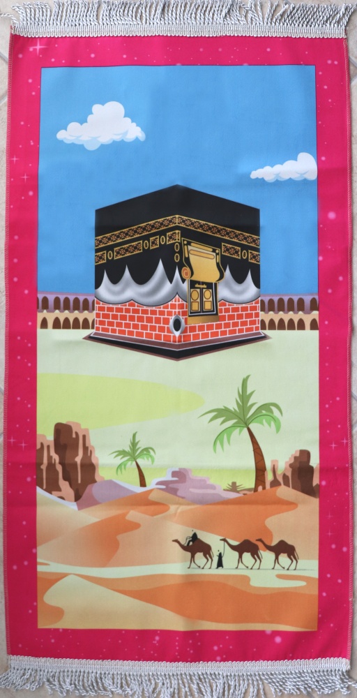 Tapis de prière musulman pour enfant et ado avec dessin Kaaba (Plusieurs  couleurs disponibles) - Illustration Kaba, désert, chameaux - Objet de  décoration ou oeuvre artisanale sur