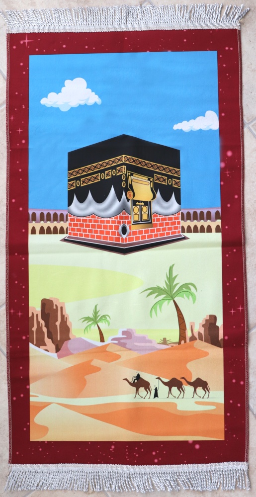 Tapis de prière musulman pour enfant et ado avec dessin Kaaba