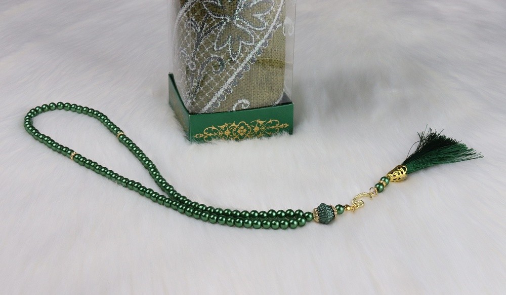 Pack cadeau : tapis de prière adulte + sabha (chapelet musulman) - Couleur  vert (Coffret Muslim)