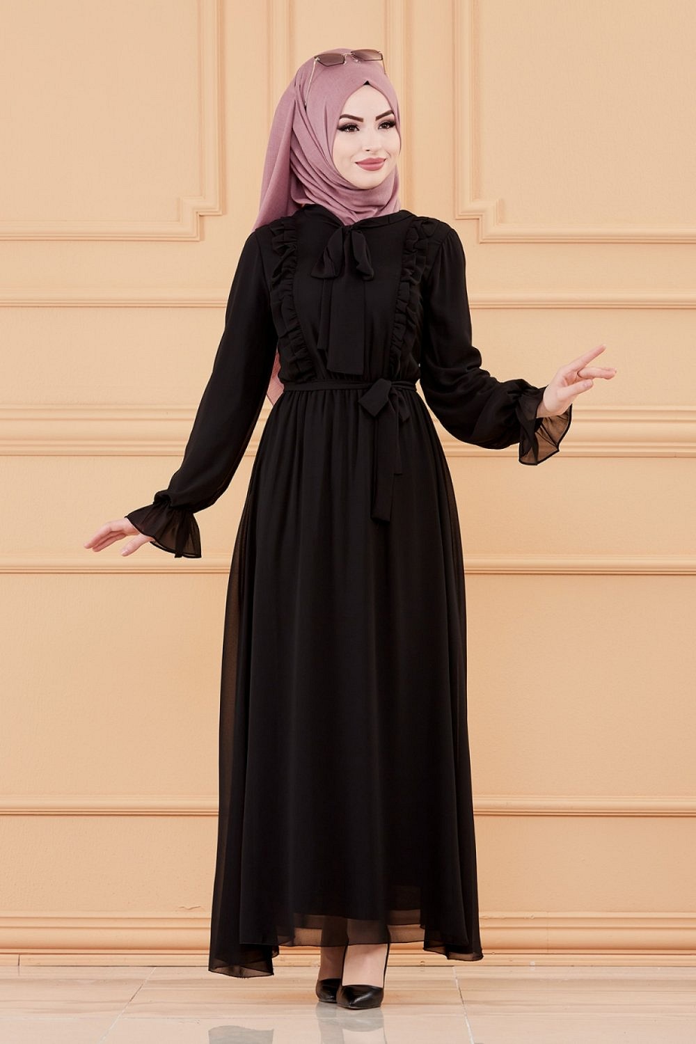 Robe de soirée pour femme (Tenue style chic pour hijab) - Couleur noir