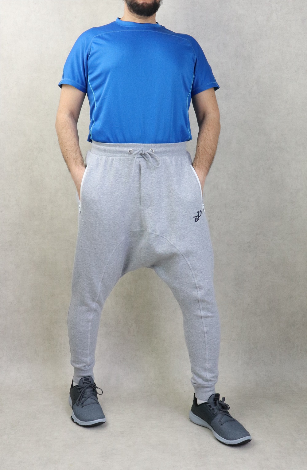 Pantalon jogging Seroual léger poches zip blanches pour homme