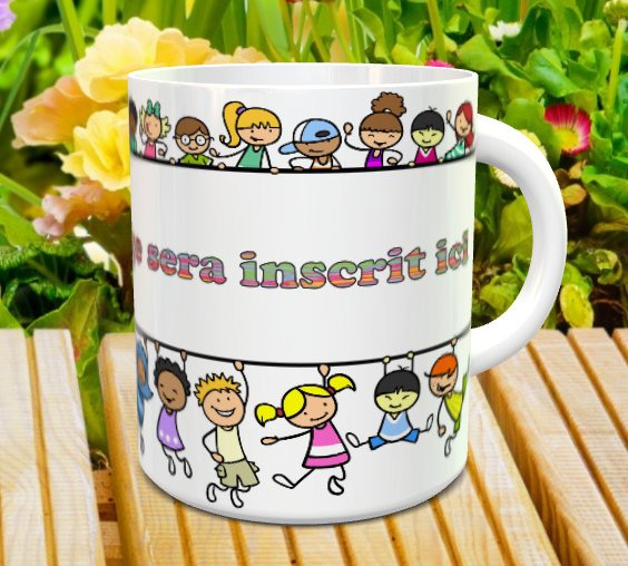 Mug original pour enfant - Tasse cadeau avec texte / message personnalisé  (Enfants Joyeux)