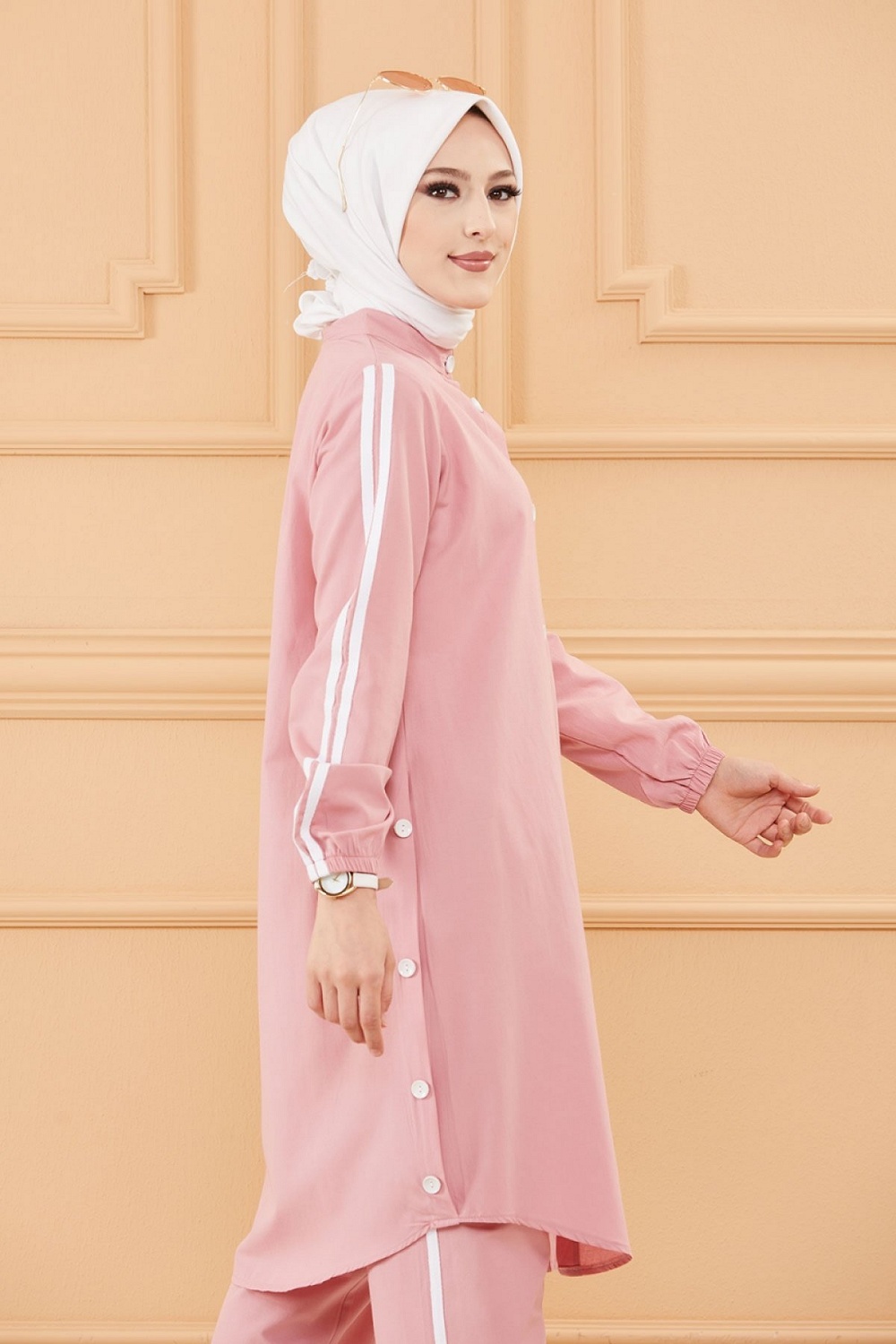 Ensemble femme tunique ample et pantalon (Vetement Modest Fashion) -  Couleur Rose