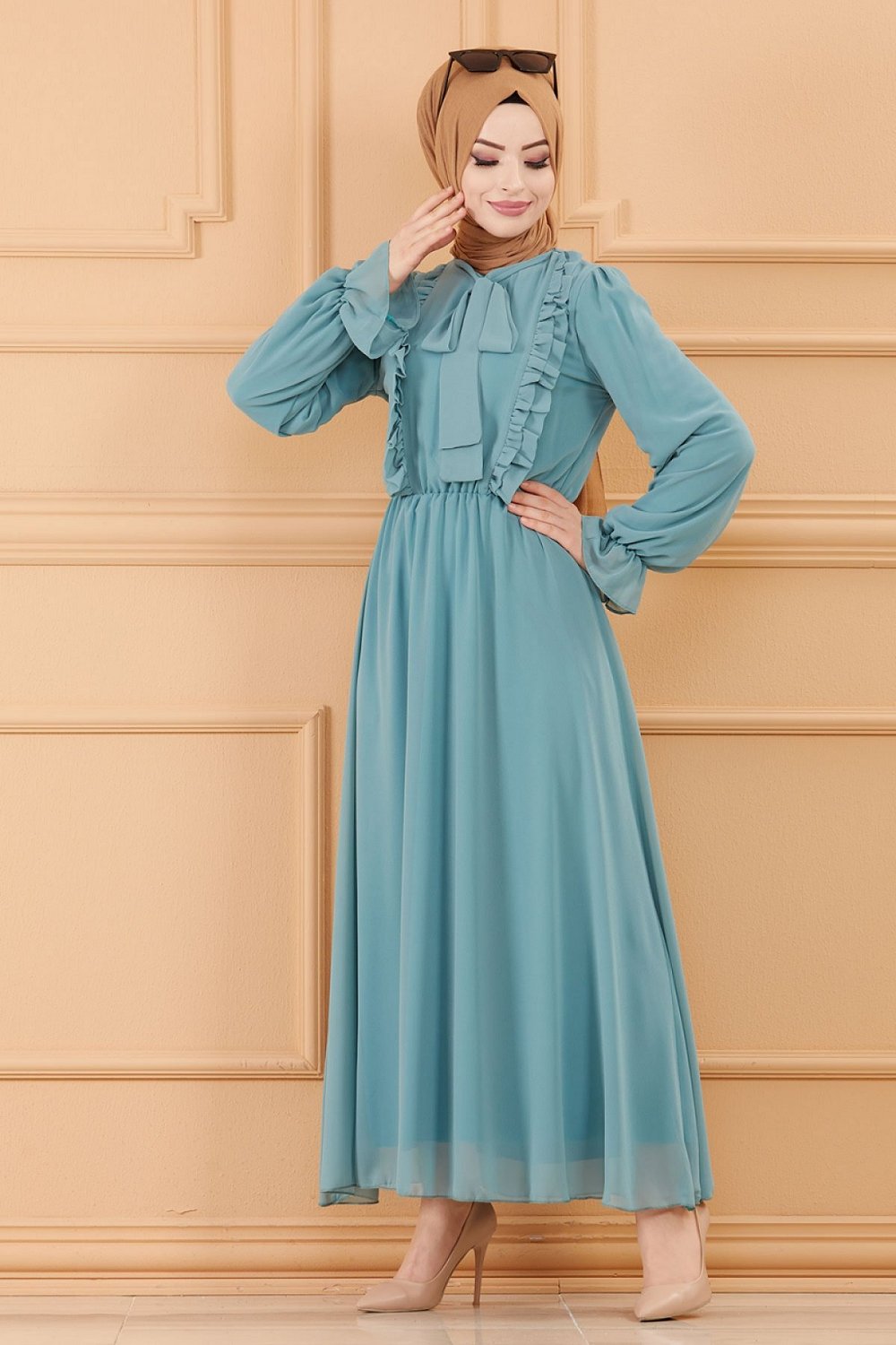 Robe de soirée chic pour femme (Tenue style habillé pour hijab) - Couleur  indigo clair - Prêt à porter et accessoires sur
