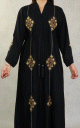 Robe de soiree Abaya Dubai noire de qualite avec nombreuses broderies, strass et ceinture interne