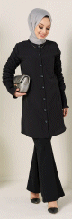 Chemise manches plissees pour femme (Vetement style habille pour hijab) - Couleur noir