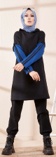Tunique bicolore avec capuche pour femme (Hijab moderne et Sport) - Couleur noir et bleu roi