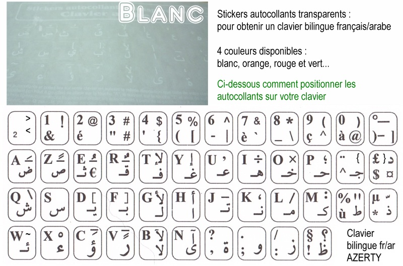 Autocollant Clavier AZERTY lettres sticker Touche Français Noir PC