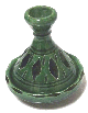 Mini tajine photophore decoratif marocain en poterie de couleur verte emaille et orne de ciselures