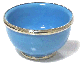 Petit bol en poterie marocain de couleur bleue ciel emaille et cercle de metal argente