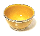 Petit bol en poterie marocain de couleur jaune emaille et cercle de metal argente