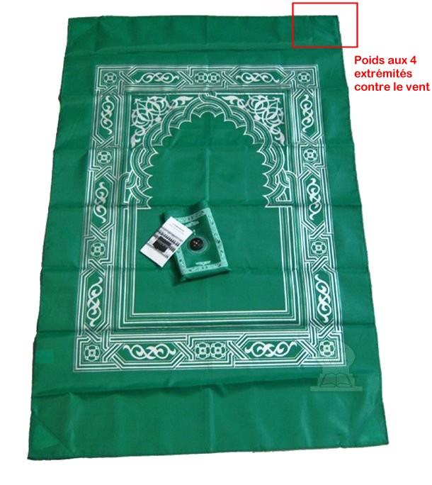 Tapis musulman de prière de poche avec boussole et poids aux extrémités  (léger, pliable avec sa sacoche, transportable : voyage et déplacement)